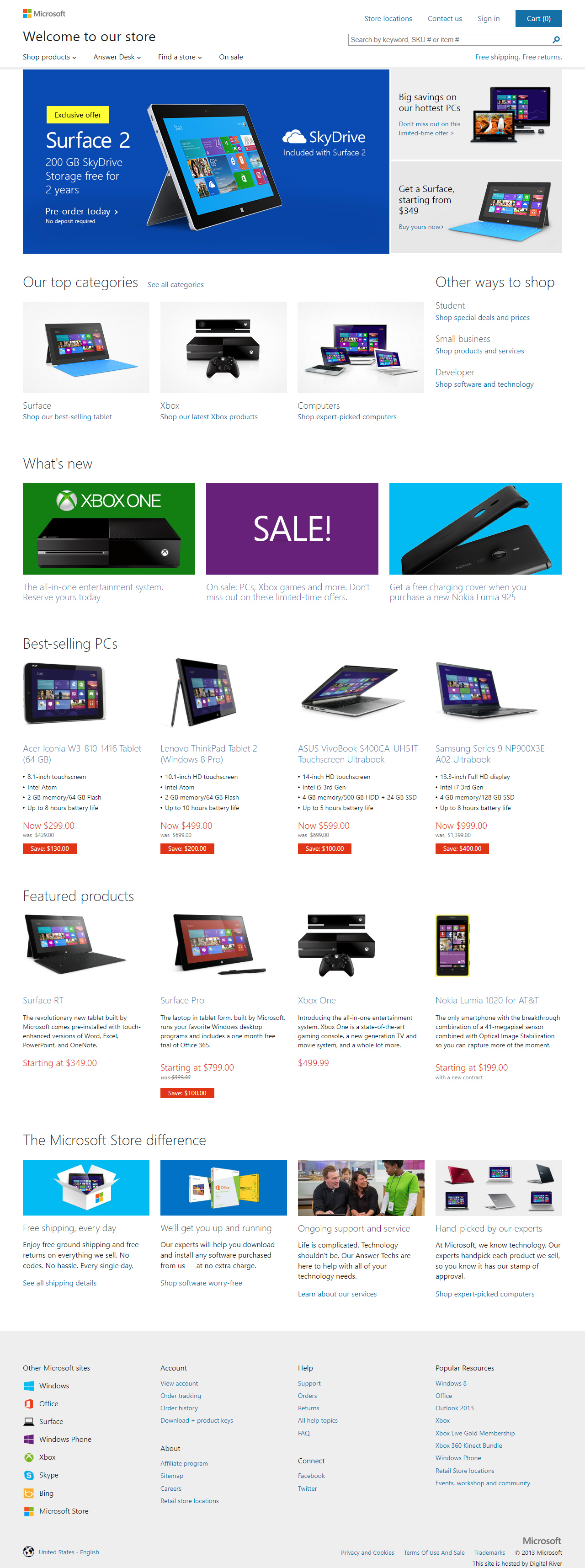 Microsoft Store website in 2013