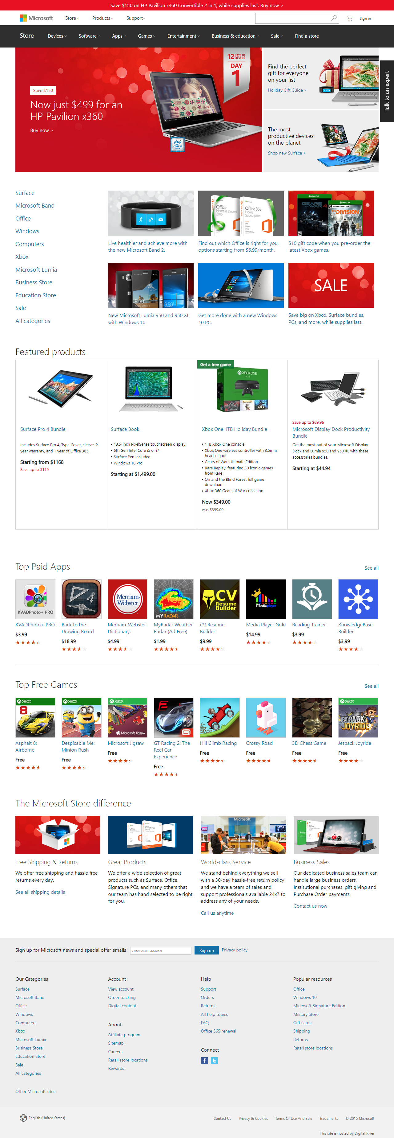 Microsoft Store website in 2015
