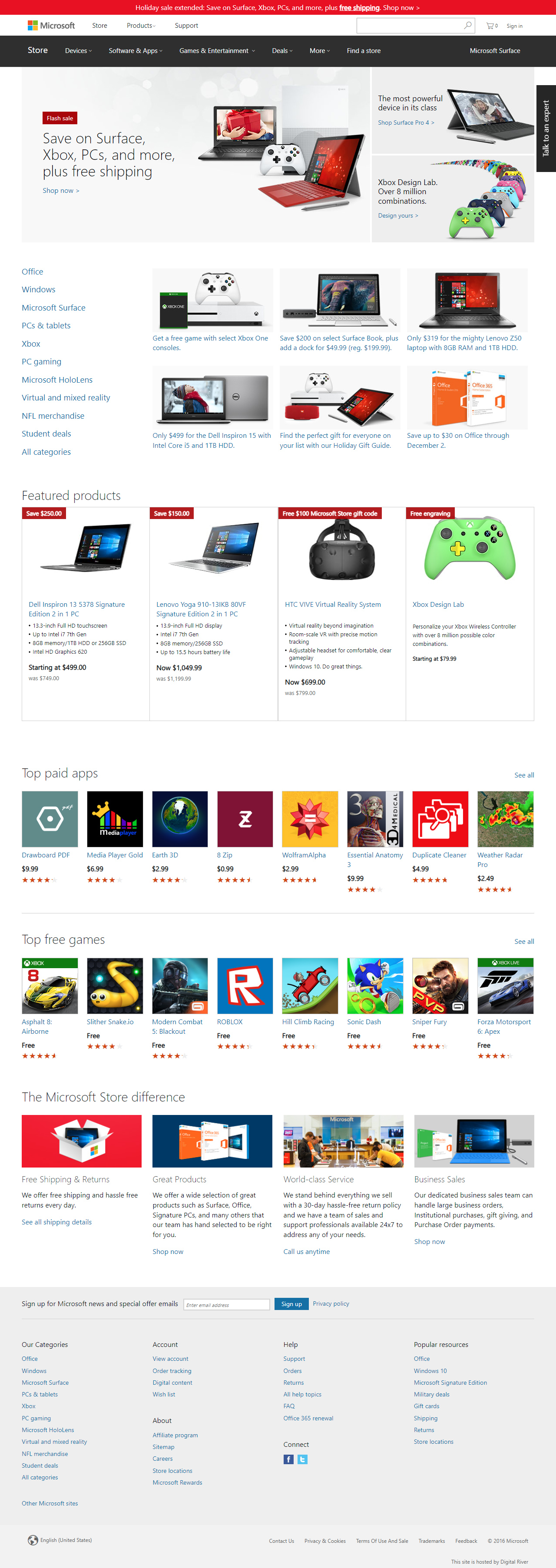 Microsoft Store website in 2016