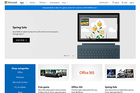 Microsoft Store website in 2018
