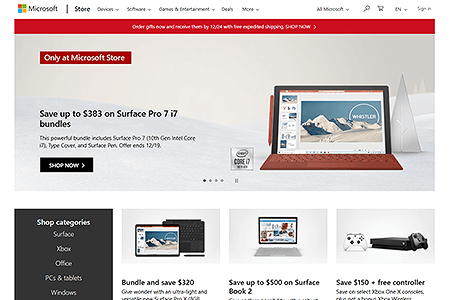 Microsoft Store website in 2019