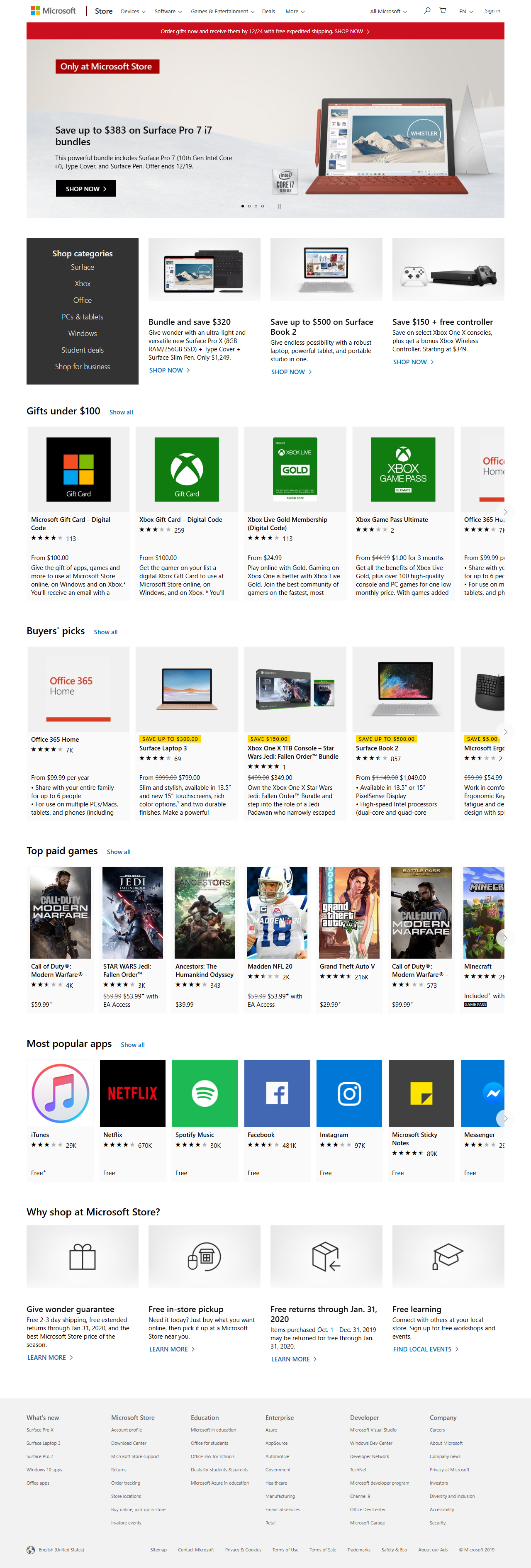 Microsoft Store website in 2019