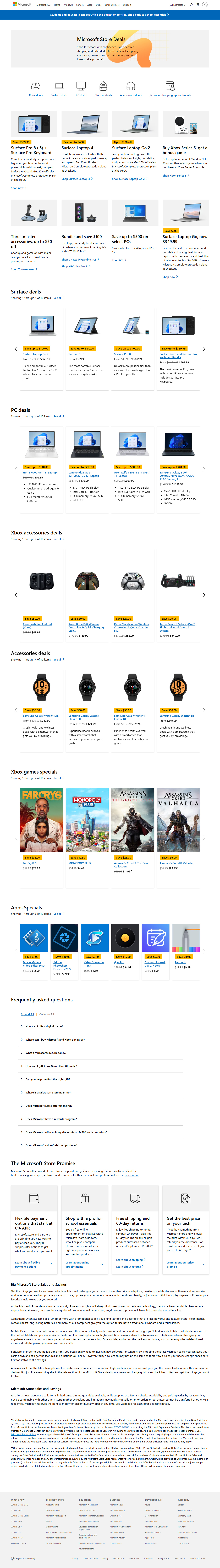 Microsoft Store website in 2022