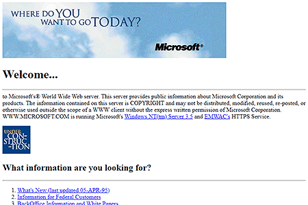 Microsoft website in 1995