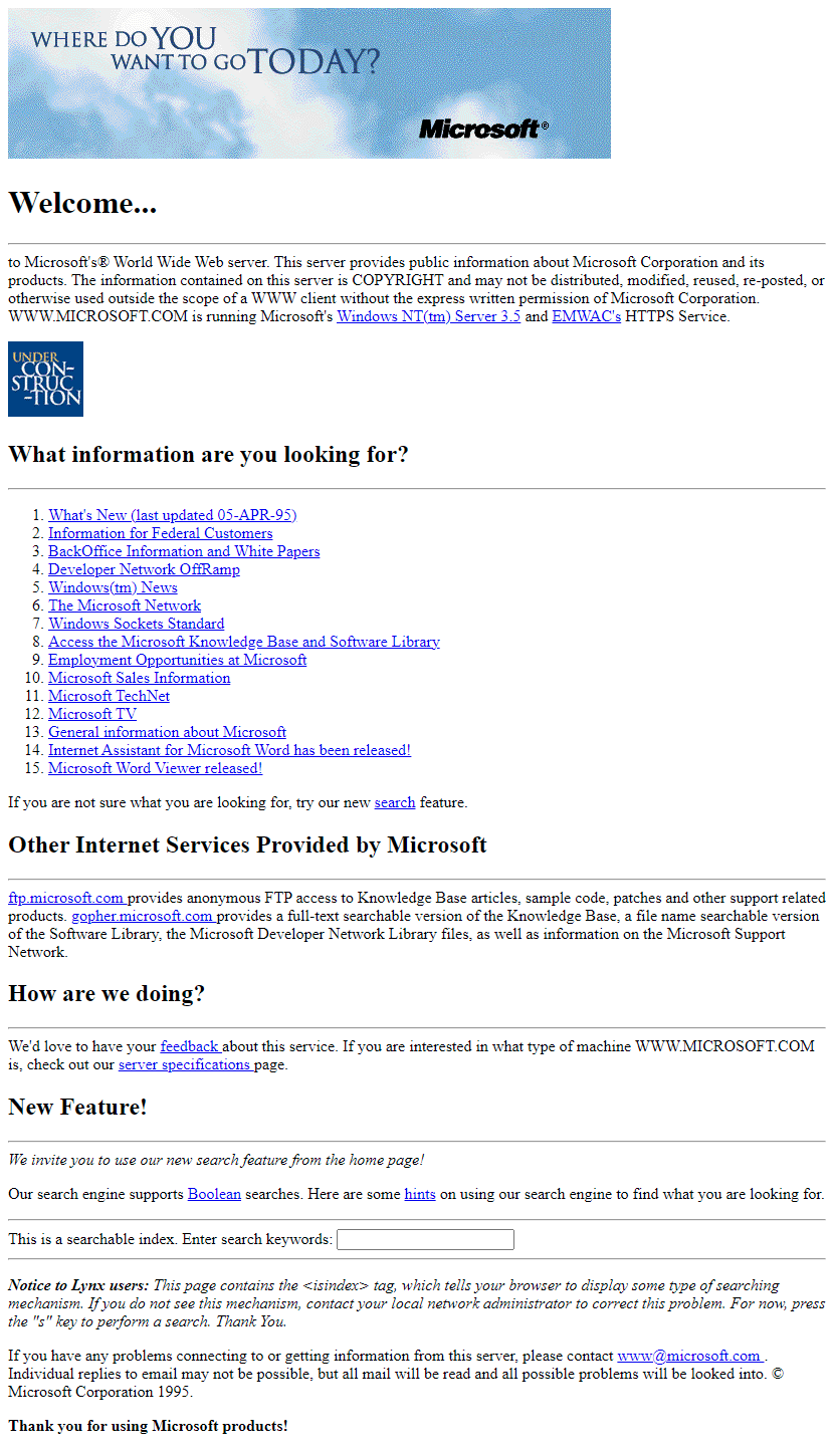 Microsoft website in 1995