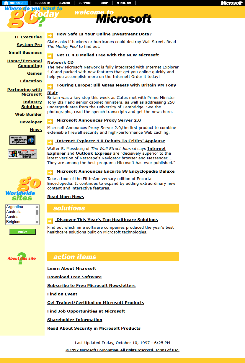 Microsoft website in 1997