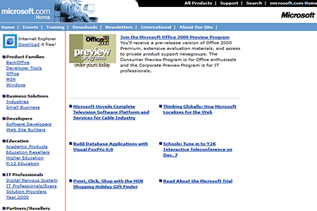 Microsoft website in 1998