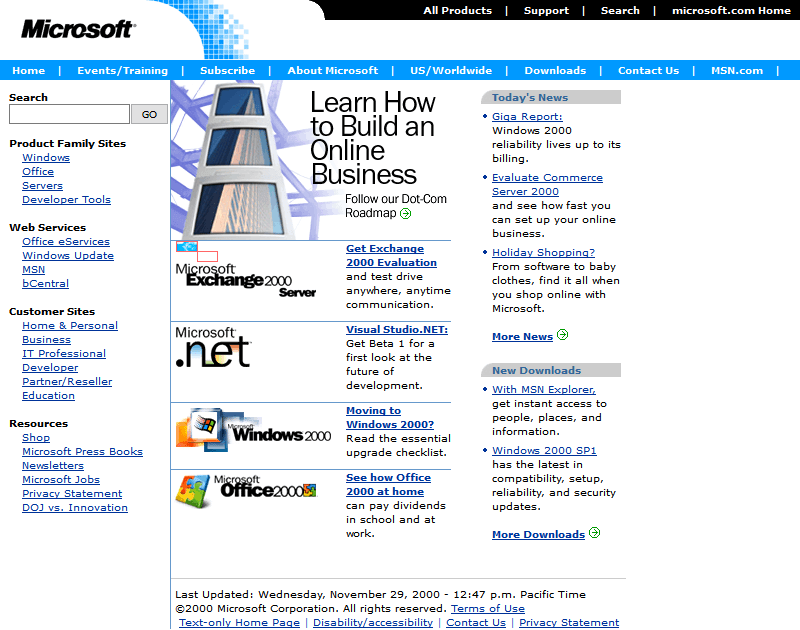 Microsoft website in 2000