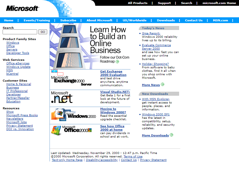 Microsoft website in 2000