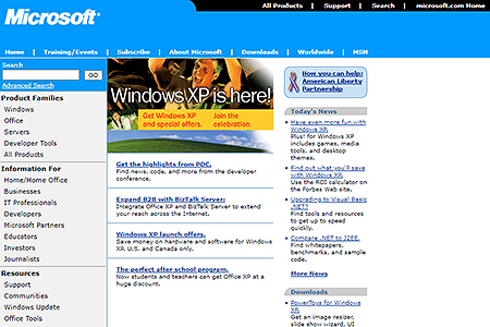 Microsoft website in 2001