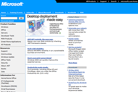 Microsoft website in 2002