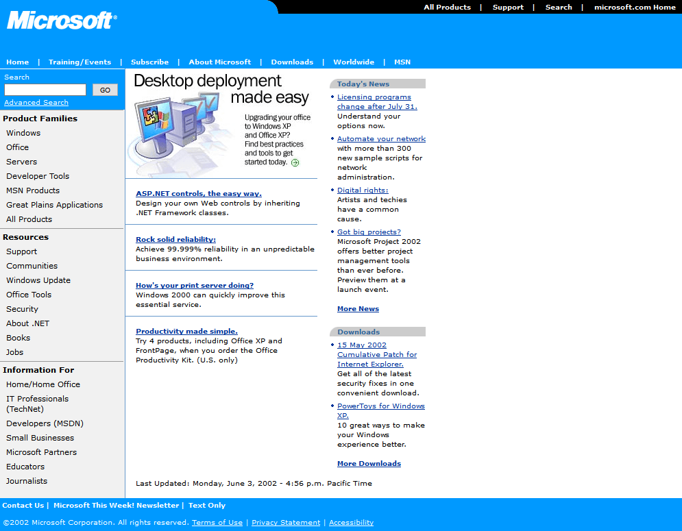 Microsoft website in 2002