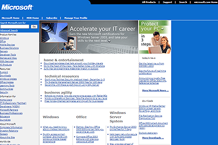 Microsoft website in 2003