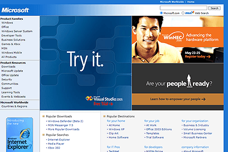 Microsoft website in 2006
