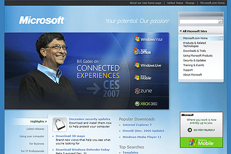 Microsoft website in 2007