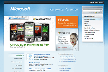 Microsoft website in 2008