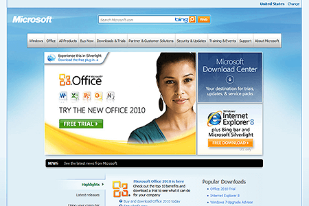 Microsoft website in 2010