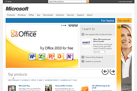 Microsoft website in 2011