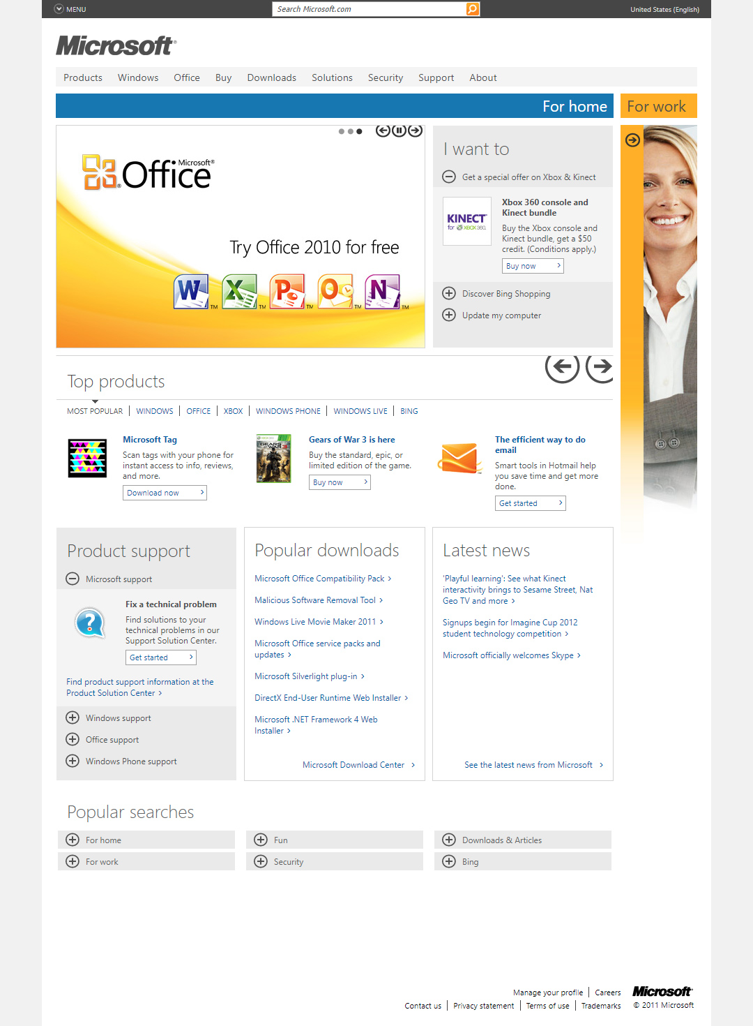 Microsoft website in 2011