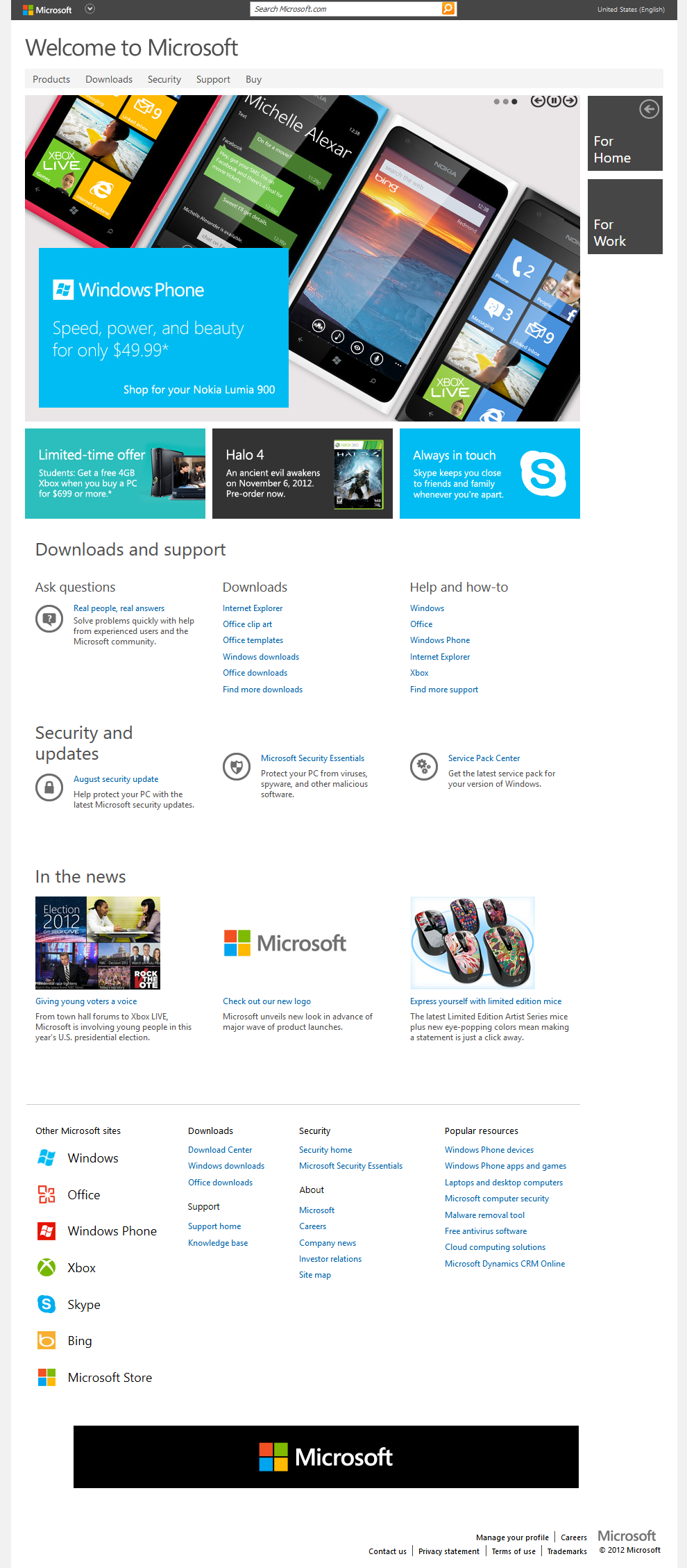 Microsoft website in 2012