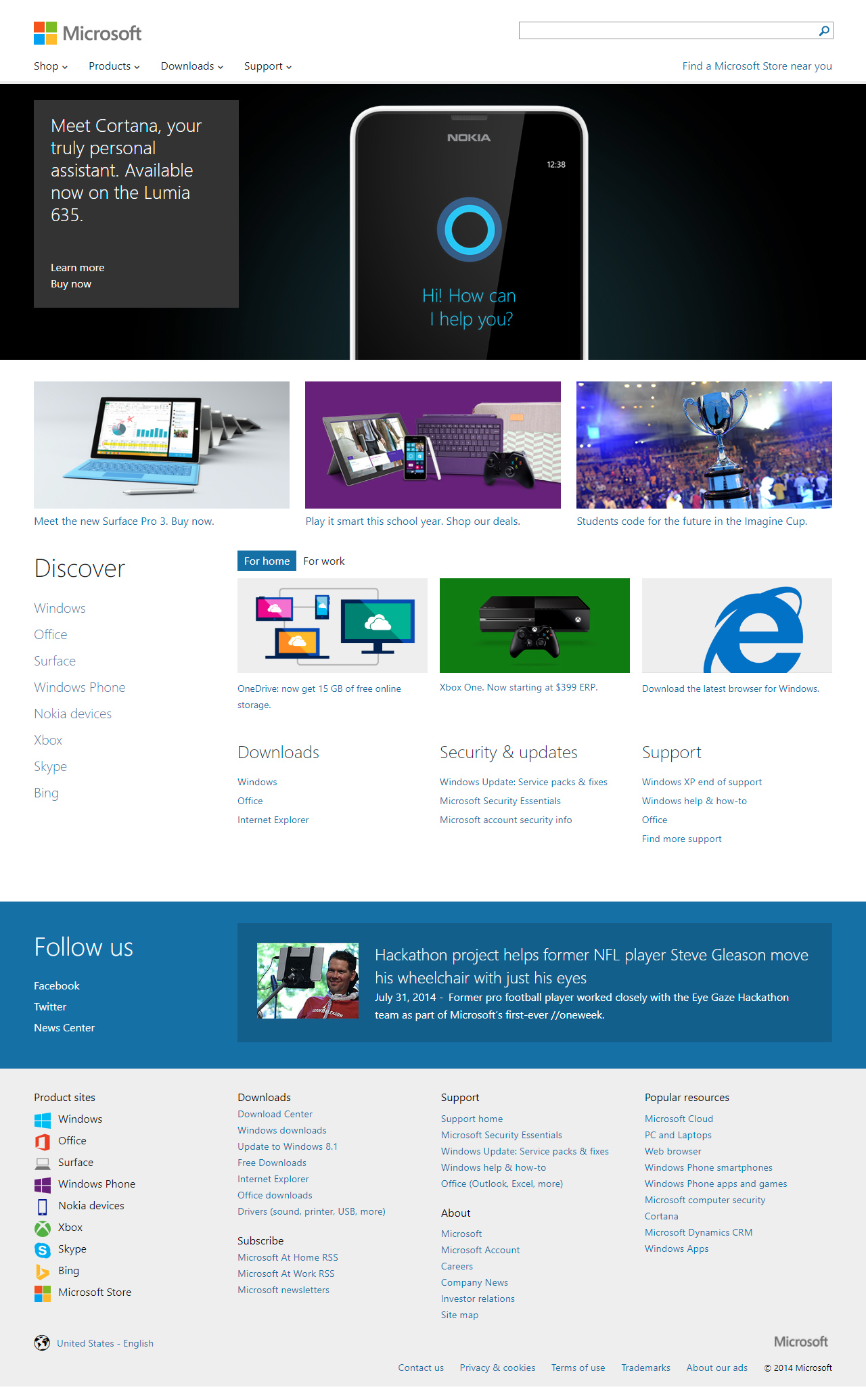 Microsoft website in 2014