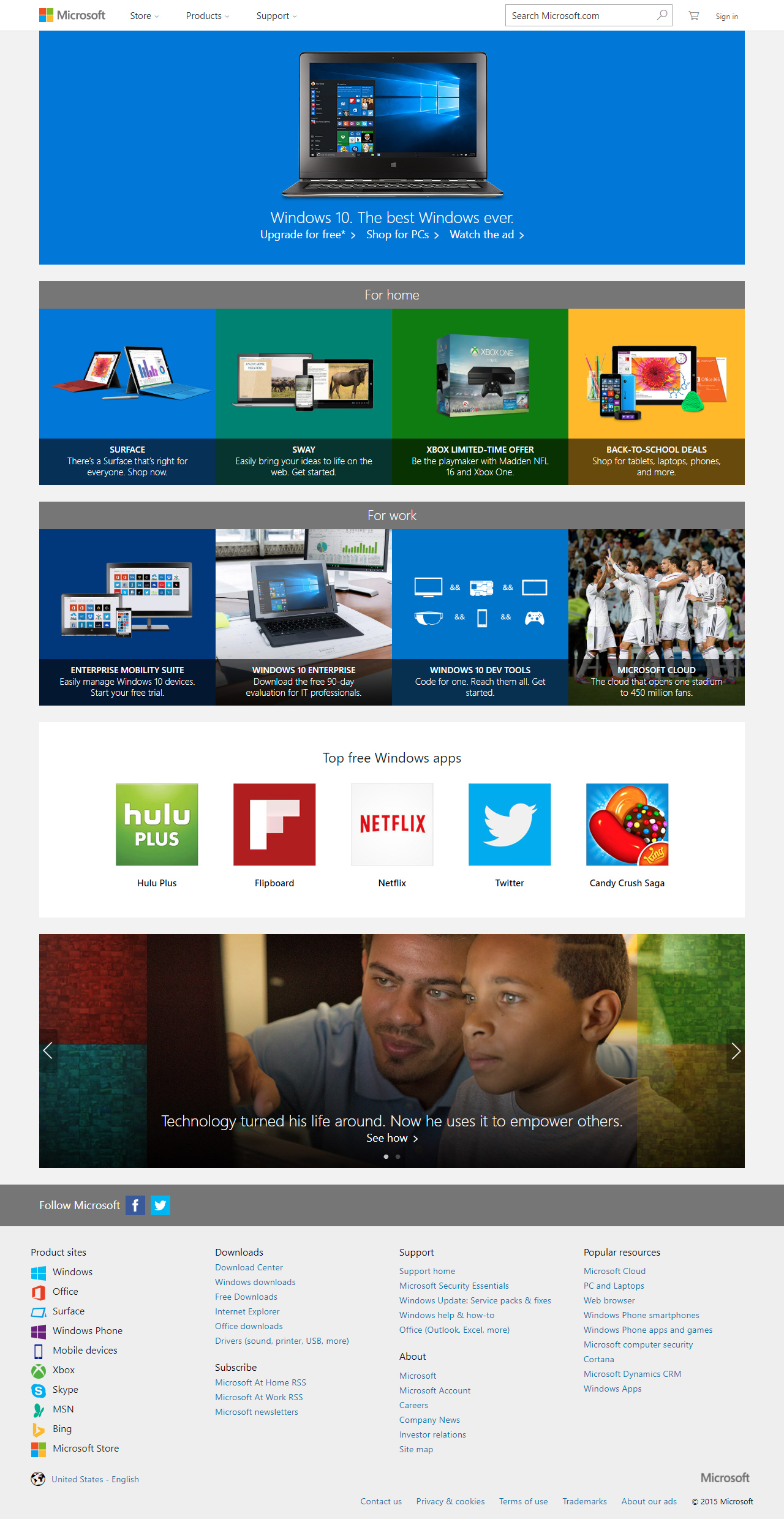 Microsoft website in 2015
