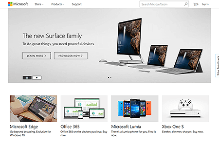 Microsoft website in 2016