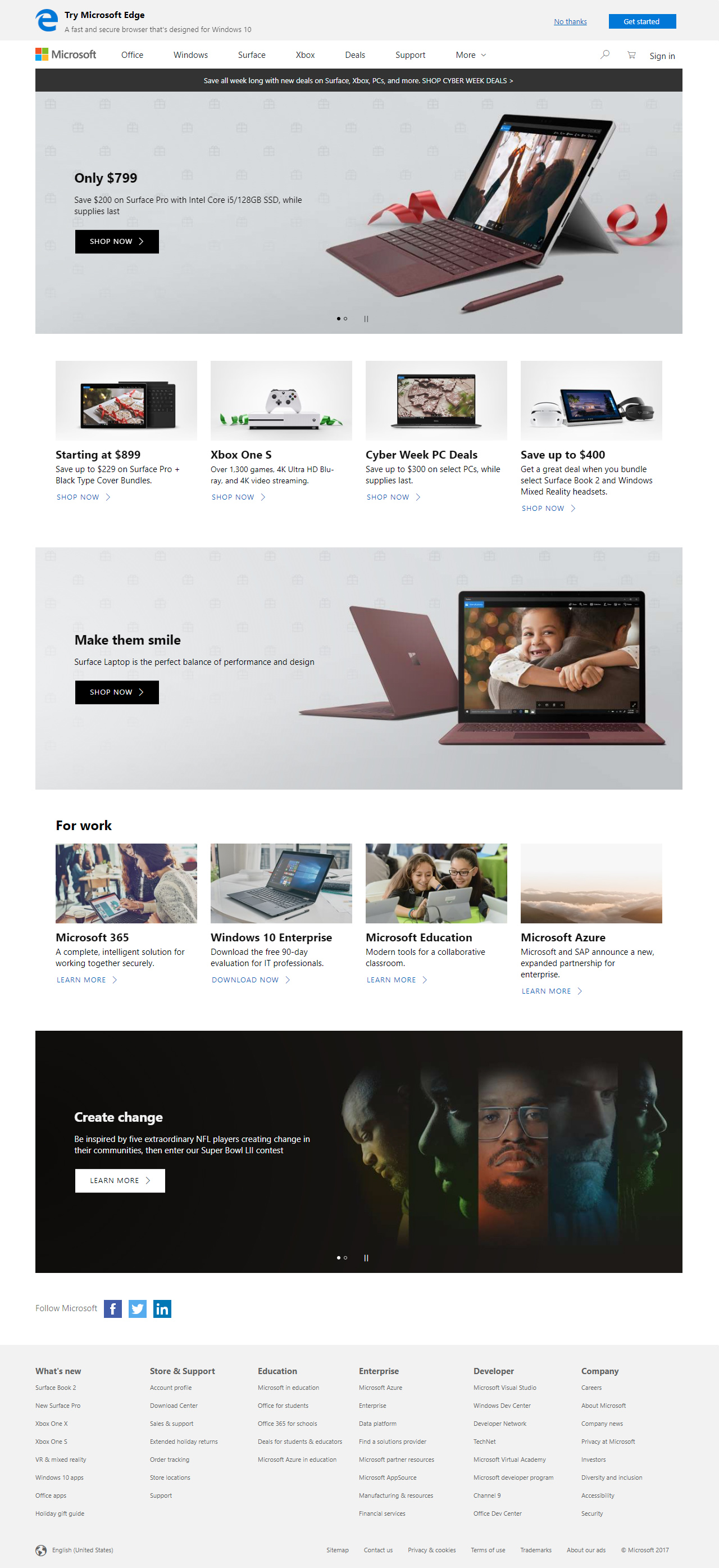 Microsoft website in 2017