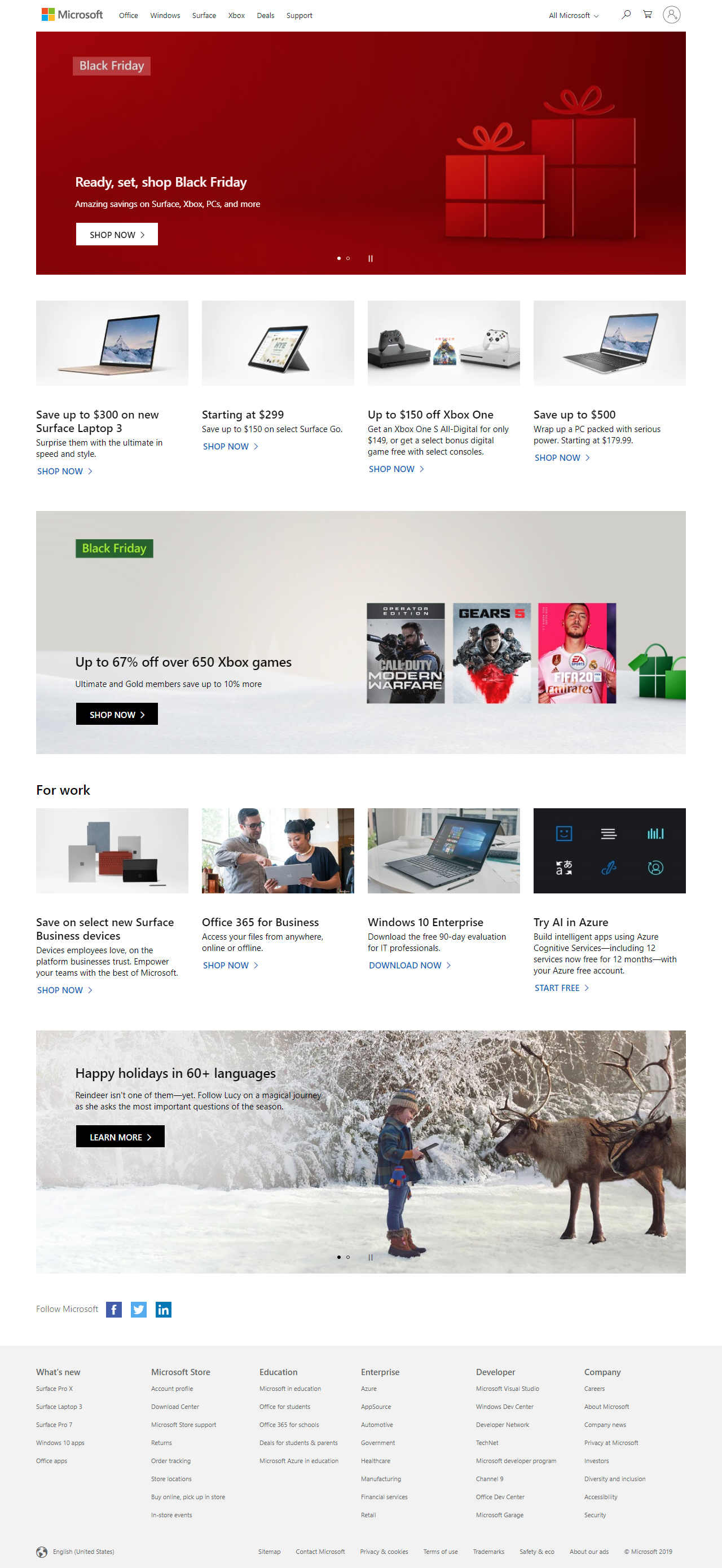 Microsoft website in 2019