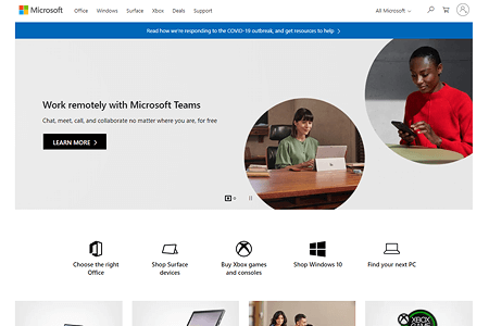Microsoft website in 2020