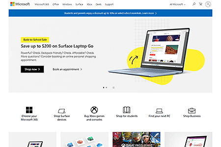 Microsoft website in 2021