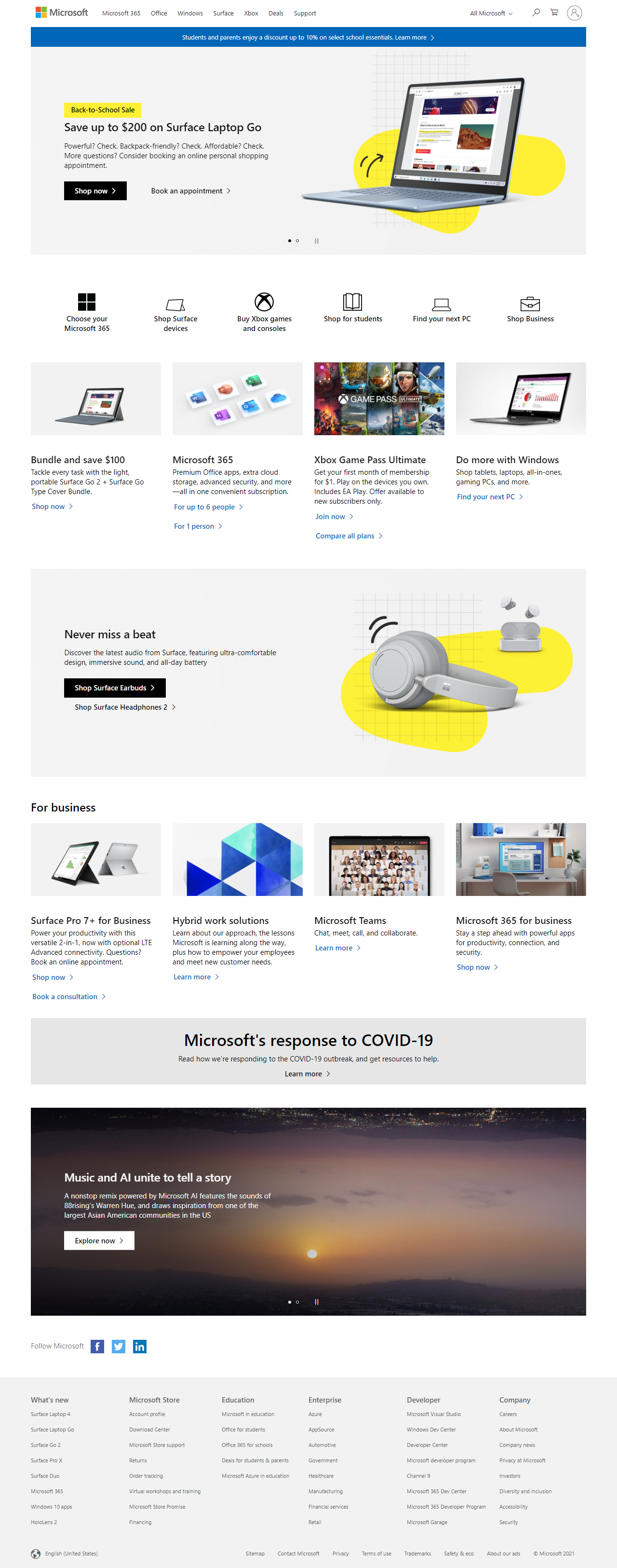 Microsoft website in 2021