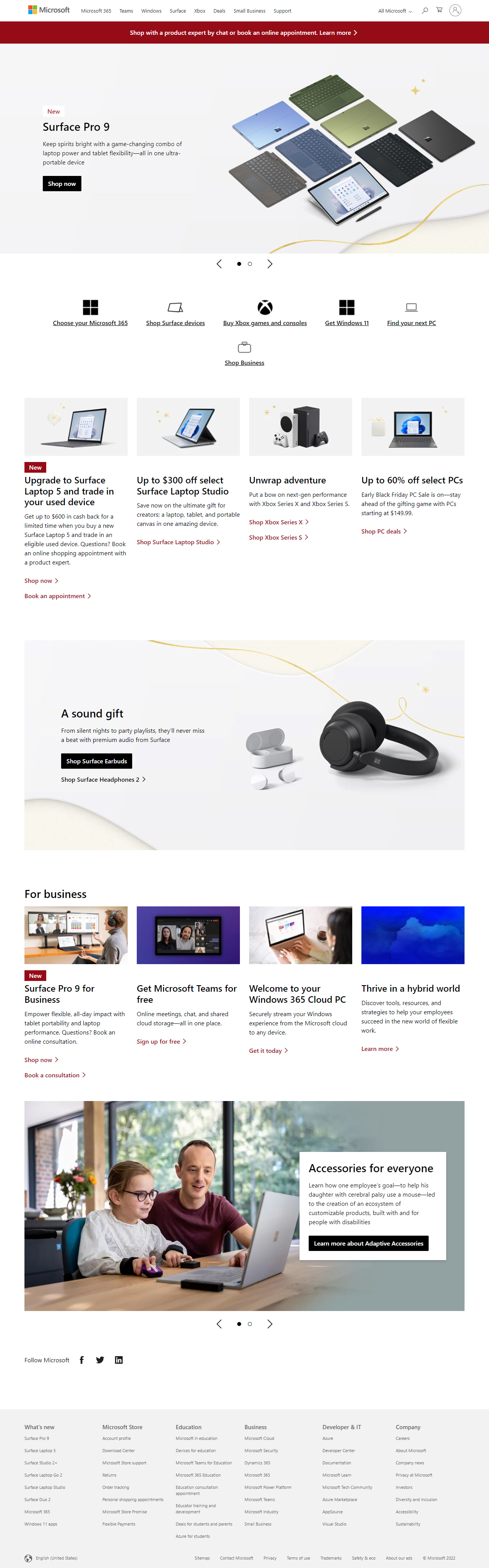 Microsoft website in 2022