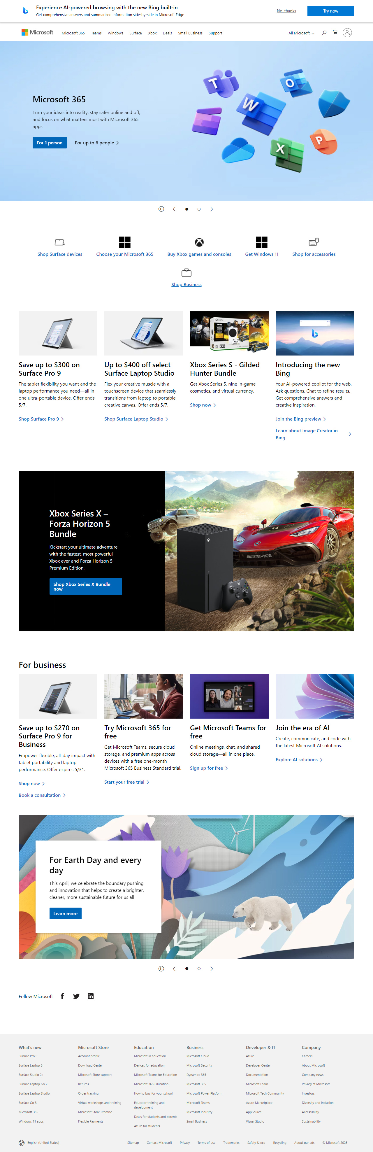 Microsoft website in 2023
