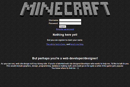 Minecraft website in 2009