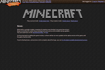 Minecraft website in 2010