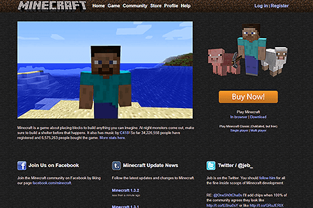 Minecraft website in 2012