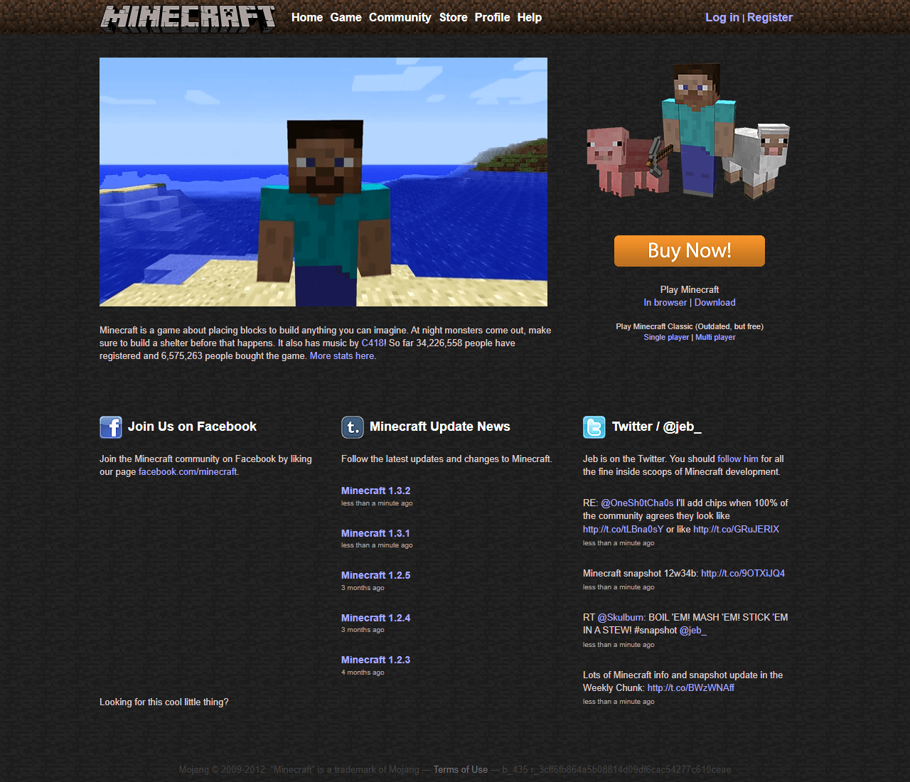 Minecraft website in 2012