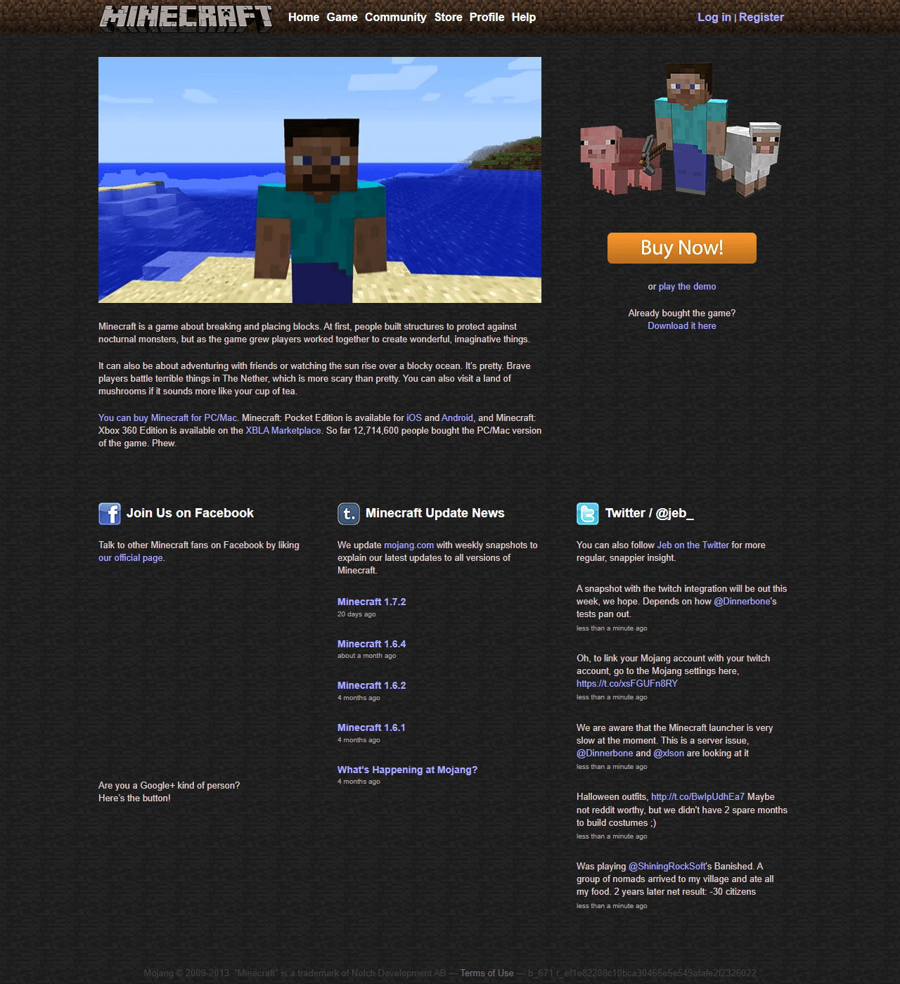 Minecraft website in 2013