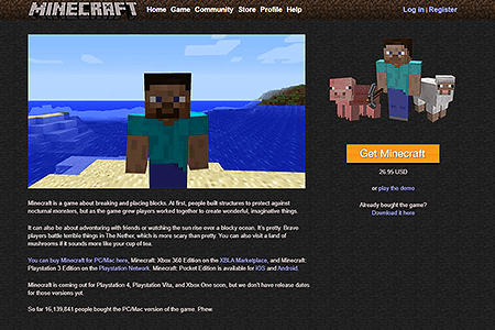 Minecraft website in 2014