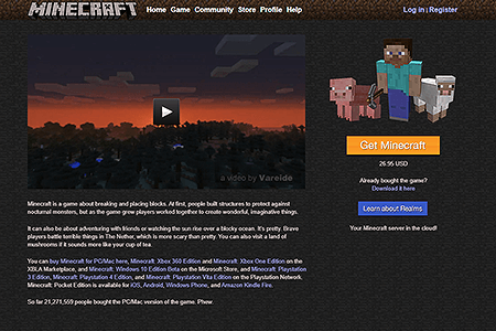 Minecraft website in 2015