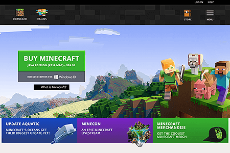 Minecraft website in 2018