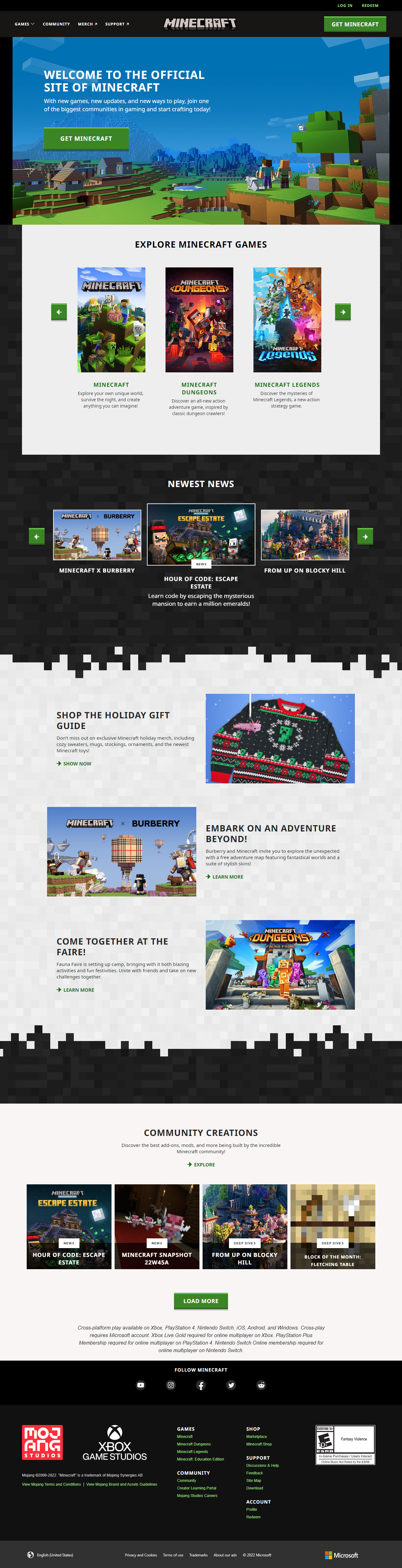Minecraft website in 2022