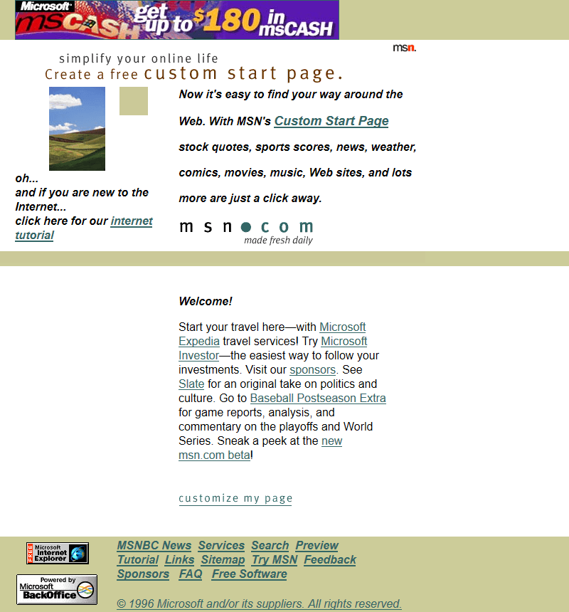 MSN website in 1996