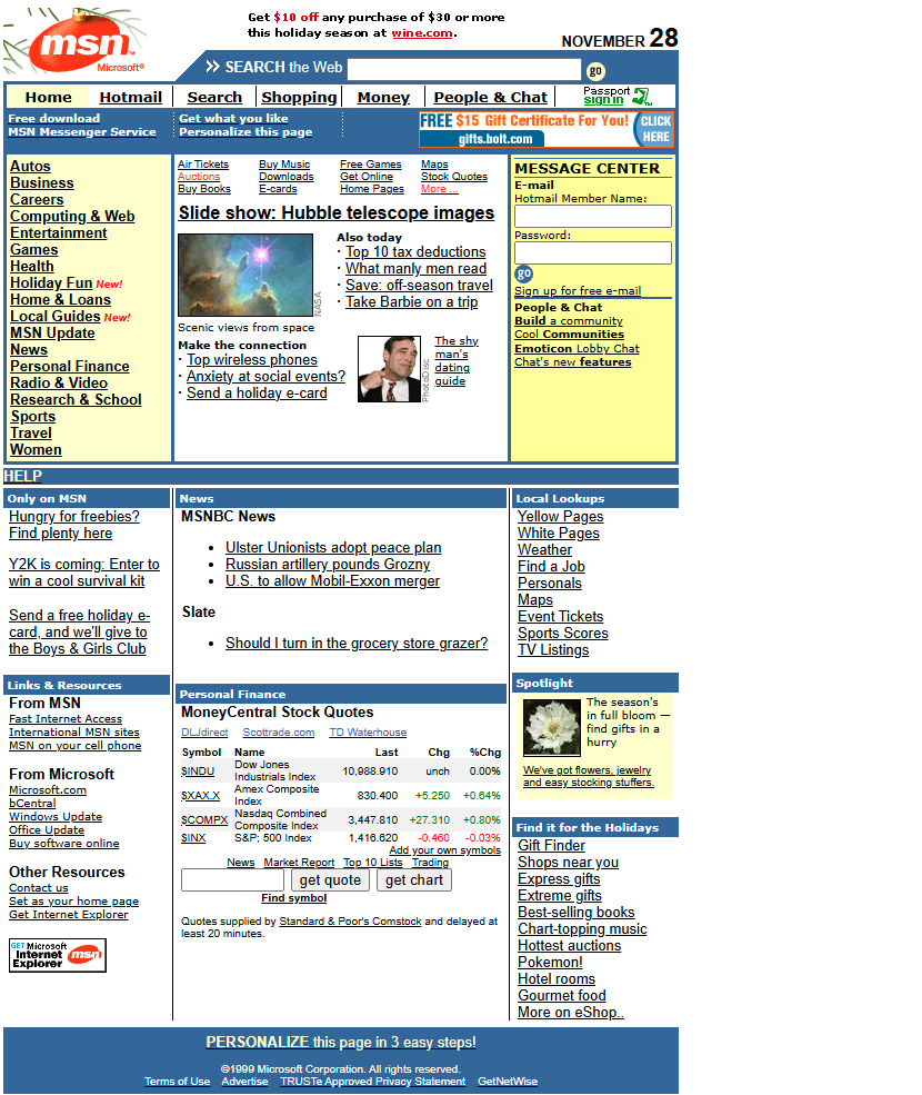 MSN website in 1999
