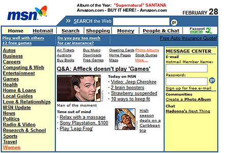 MSN website in 2000