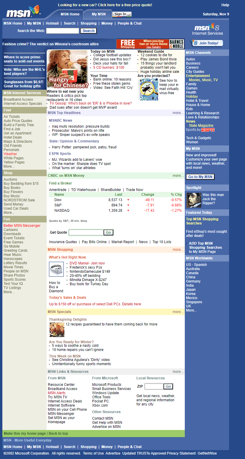 MSN website in 2002