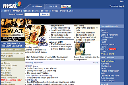 MSN website in 2003