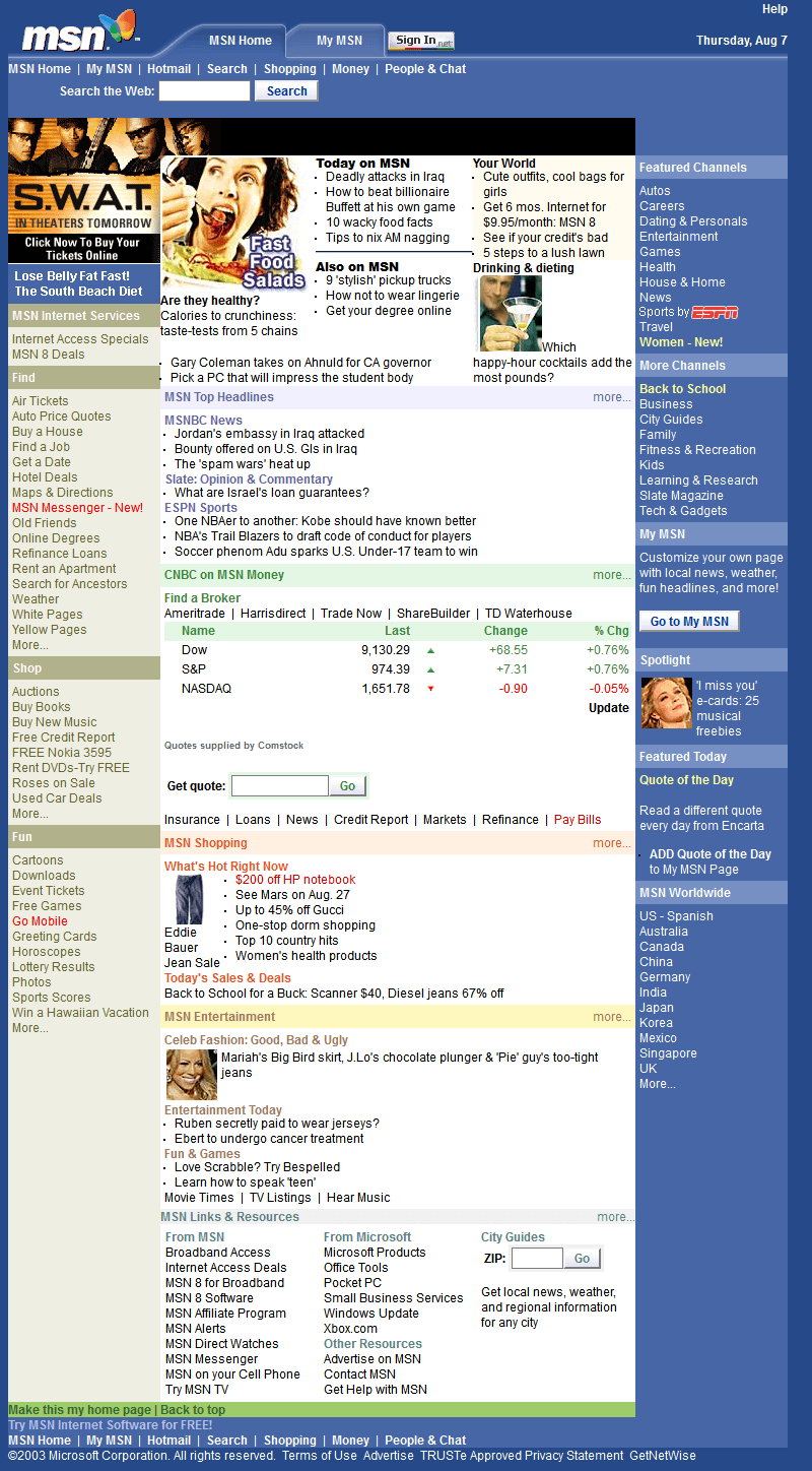 MSN website in 2003