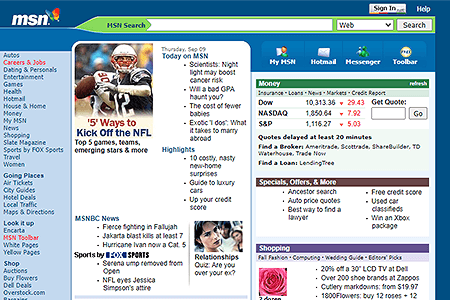 MSN website in 2004